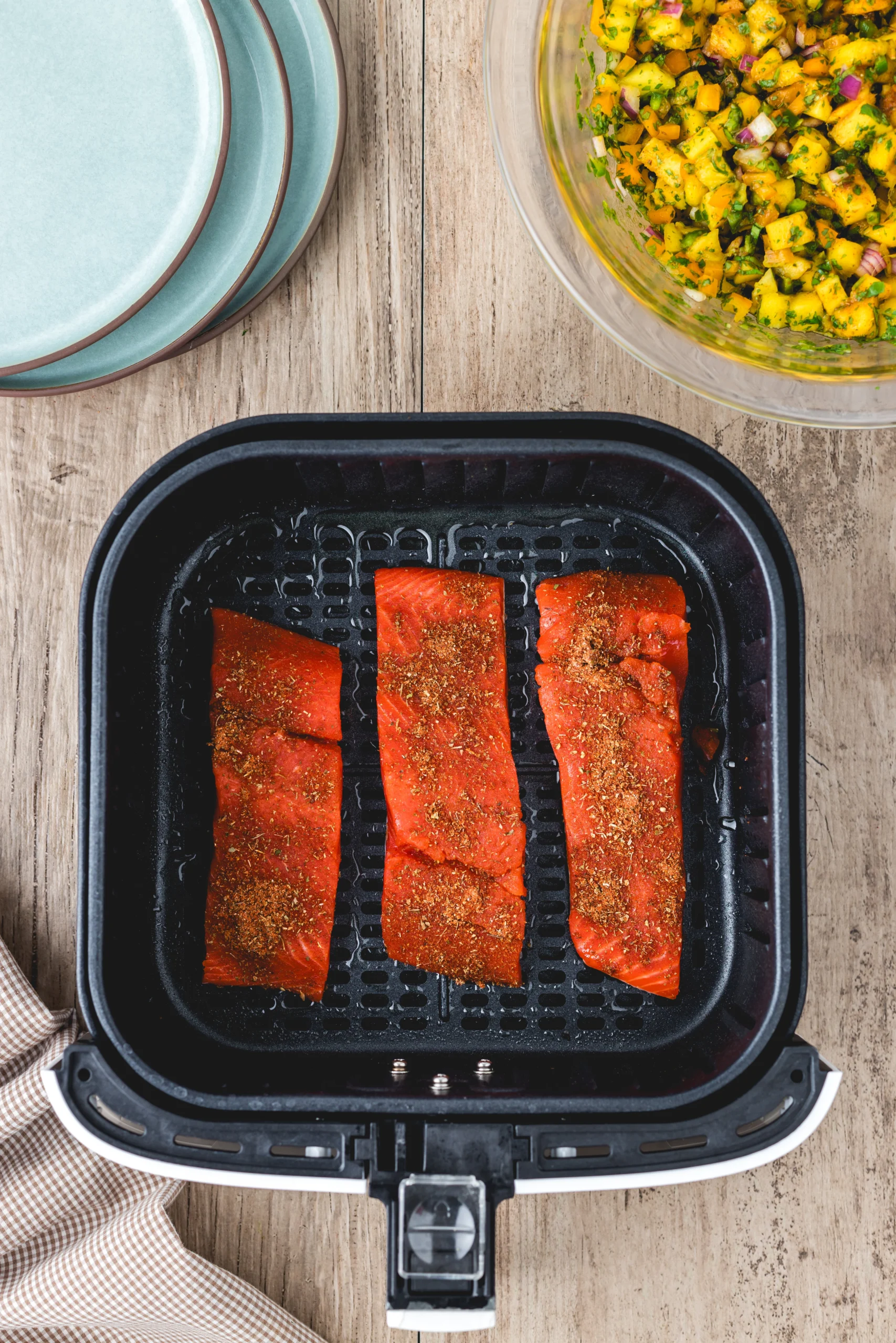 Air Fryer Blackened Salmon with Mango Salsa